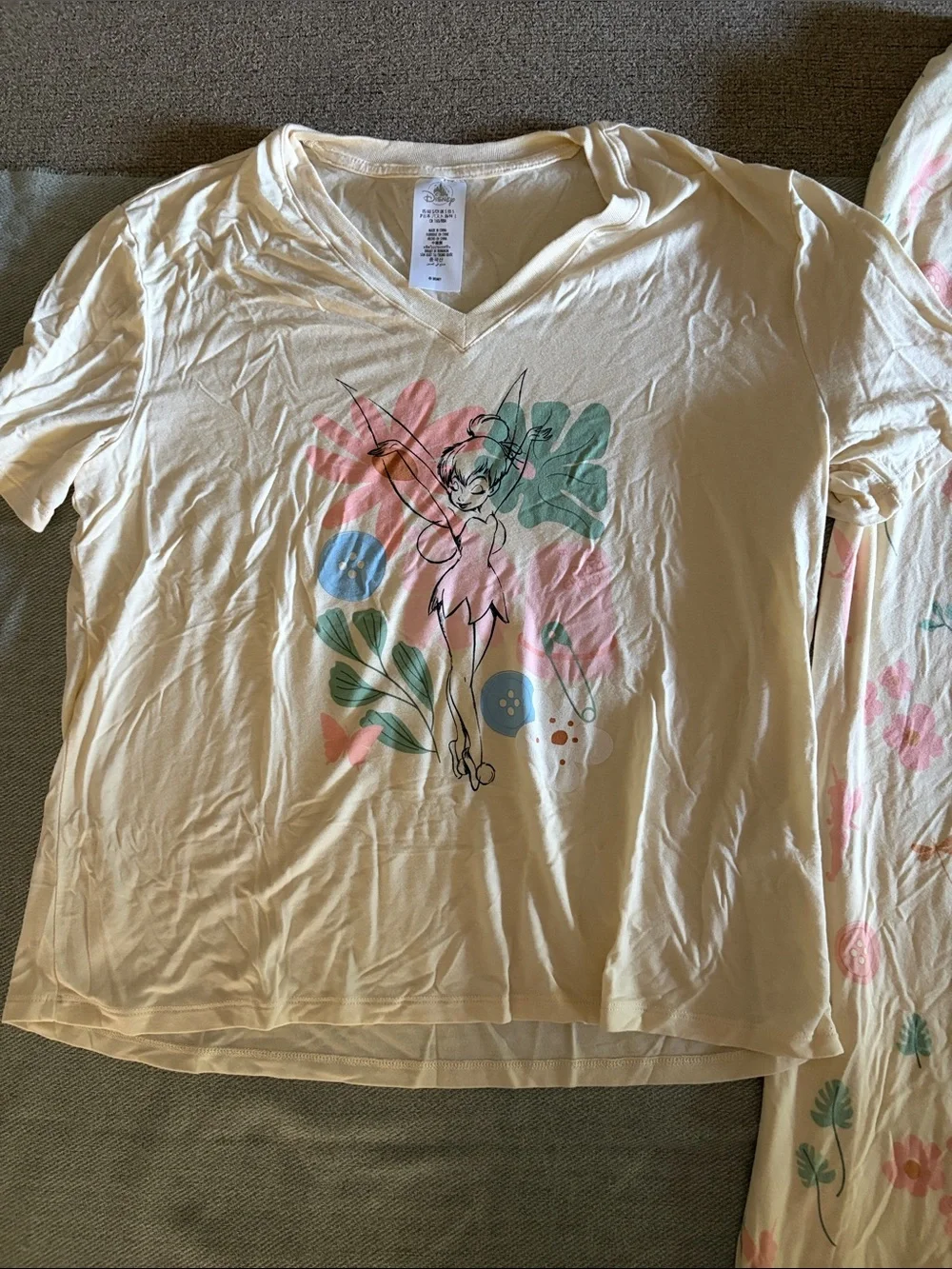 Disney Tinkerbell Girls' Cream Floral Pajama Set - Soft Cotton Top & Pants